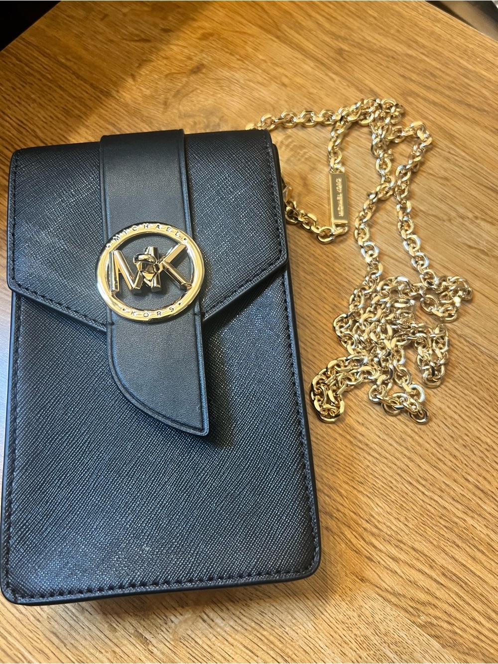 Michael Kors Black Leather Bag with Gold MK Logo